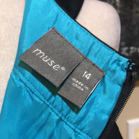 NWT Muse Womens Black Cotton Blend Floral Detailing Sheath Dress- Size 14 - Picture 10 of 13